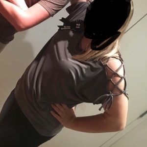 Grey Criss Cross Shoulder Dress Shirt